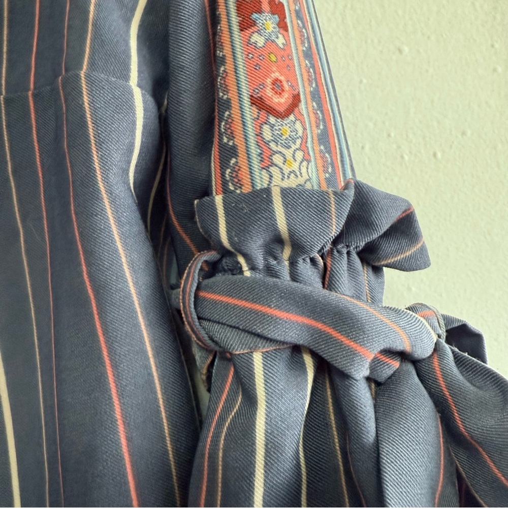 LC Lauren Conrad Blue Multi Stripe Bohemian Blouse Bell Sleeves Tribal Print - Picture 5 of 7
